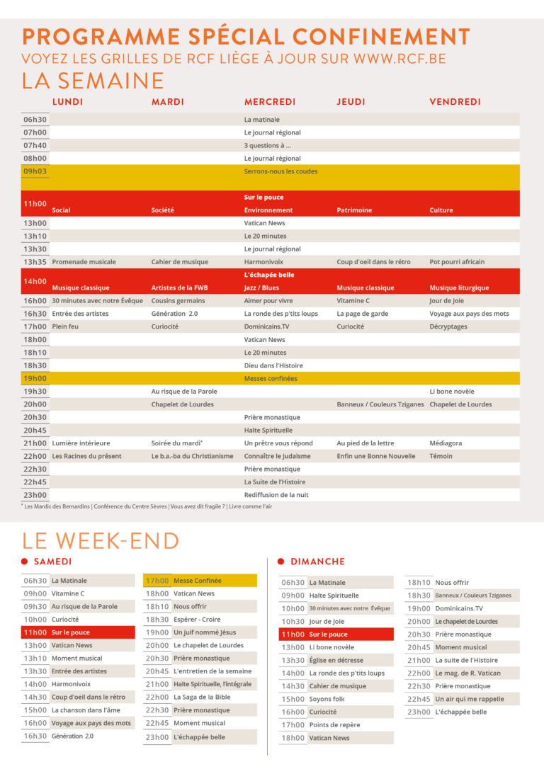 Grille Des Programmes (Liège) - RCF Belgique